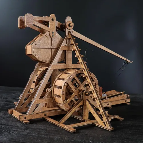 Vista 7 de Mini contrapeso Trebuchet con ruedas Europa Medieval Siege Carro Catapulta Armas DIY 3D Rompecabezas de madera Kits de modelos mecánicos Proyectos