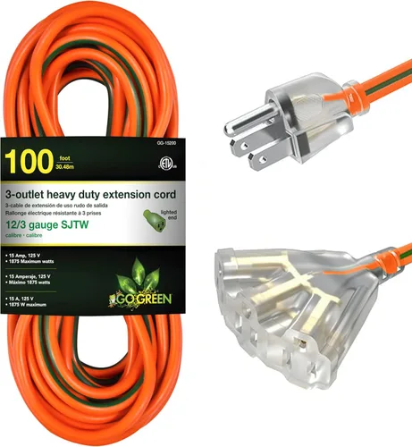 Vista 9 de GoGreen Power (GG-15225) Cable de extensión SJTW de 3 salidas de 12/3 de 25 pies, extremo iluminado, 25 pies