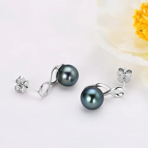 Vista 4 de Tahitian Black Pearl Earrings for Women, 925 Sterling Silver Genuine Tahitian Cultured Pearl Drop Earrings Jewelry Gift for Women Wife Mom Daughter