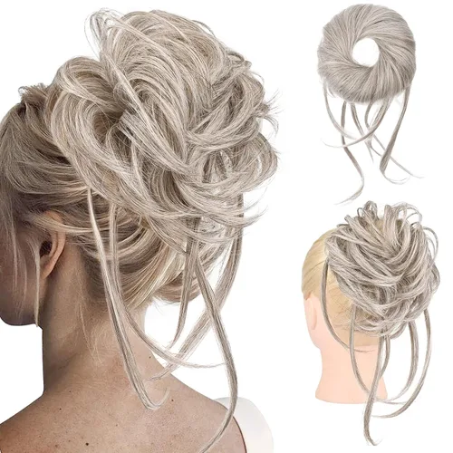 Vista 11 de HOOJIH Pieza de pelo desordenado de moño – Extensiones superlargas despeinadas, cola de caballo ondulada con banda elástica para mujeres y niñas