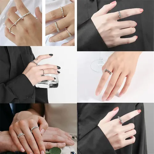 Vista 6 de JILIYUPA Juego de 9 anillos antiansiedad con cuentas para mujer, anillo plateado antiansiedad, anillos antiansiedad para hombres y mujeres, anillos