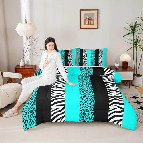 Vista 57 de Juego de edredón con estampado de leopardo para niños, tamaño individual, juego de ropa de cama de moda de piel de guepardo abstracto, decoración