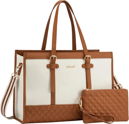 Vista 29 de LOVEVOOK Bolsa para Laptop para Mujeres de 15.6 pulgadas Bolsa Tote de Lona para Laptop, Bolsa de Trabajo de Gran Capacidad con Bolso de Mano, Bolsa
