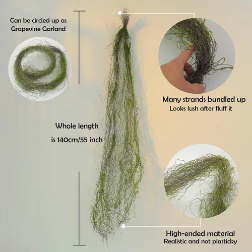 Vista 8 de 5Pcs 55in Faux Curly Weeping Willow Branches Curtain Hanging Moss Garland