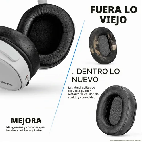Vista 7 de Brainwavz Almohadillas de repuesto para auriculares SteelSeries Arctis 1, 3, 5, 7, 9X, Pro y Prime, espuma viscoelástica y piel sintética (negro)