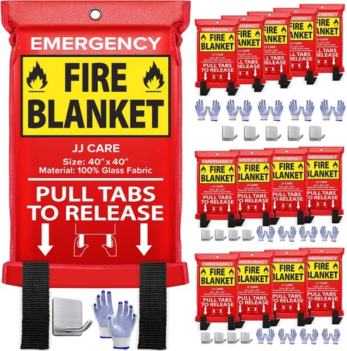 Vista 14 de JJ CARE Manta contra incendios – 2 paquetes con ganchos y guantes – Manta de emergencia contra incendios para el hogar y la cocina, mantas