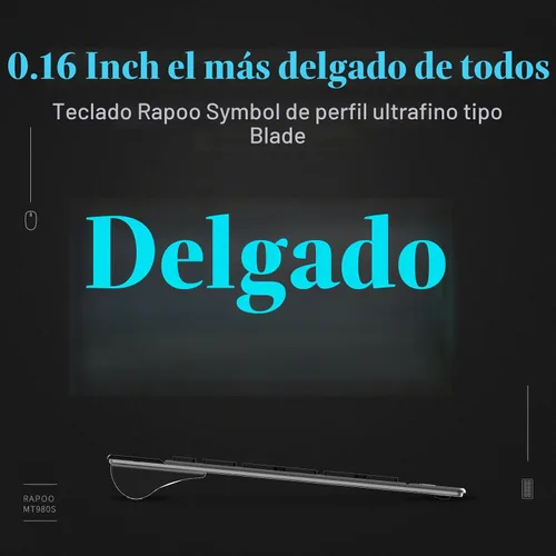 Vista 3 de RAPOO Combo de teclado inalámbrico y mouse láser, multidispositivo (Bluetooth 4.0+3.0+2.4G), teclado de computadora ultra delgado, diseño compacto