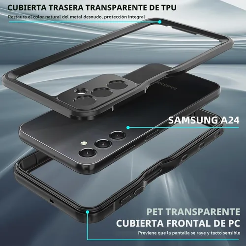Vista 5 de Funda impermeable para Samsung Galaxy A24 4G, con protector de pantalla integrado, a prueba de polvo, a prueba de golpes, resistente, con soporte