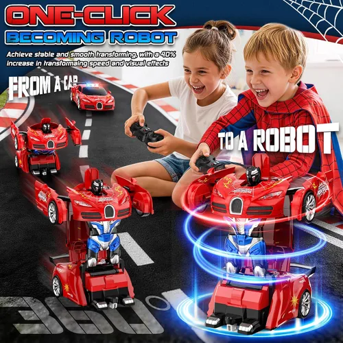 Vista 3 de Coche teledirigido que se convierte en robot transformando juguetes Rojo