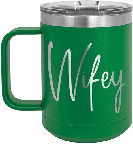 Vista 17 de WIFEY B Negro 15 oz taza de café w/tapa superior deslizante Taza de café de viaje aislado Ideas de regalo de cumpleaños o Navidad de mujeres