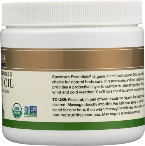 Vista 4 de Spectrum Essentials Aceite de coco orgánico, sin refinar, 15 onzas (paquete de 3)