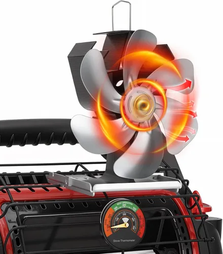 Vista 8 de XTIMES Ventilador de estufa de leña oscilante, ventilador de chimenea con termómetro magnético, ventilador termoeléctrico para estufa