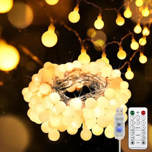 Vista 17 de suddus - Guirnalda de luces con forma de globo, 50 luces LED alimentadas por batería, para bandera, patio trasero, patio, jardín, fiesta