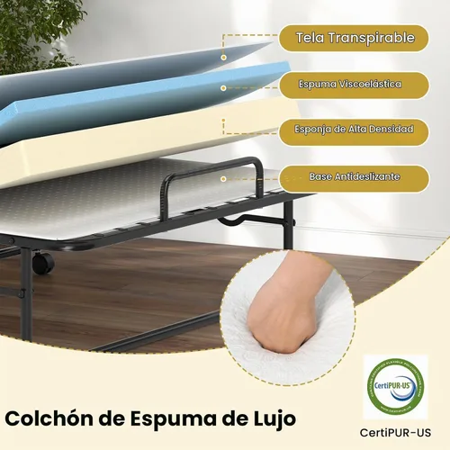 Vista 5 de Giantex Cama plegable individual con colchón, cama portátil enrollable con marco de metal resistente, cama plegable que ahorra espacio con colchón