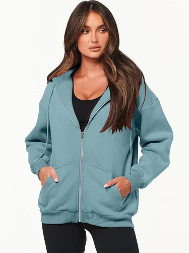 Vista 7 de ANRABESS Sudaderas con capucha y cremallera para mujer, de manga larga, sudaderas de gran tamaño, forro polar Y2K, con bolsillos, ropa de otoño