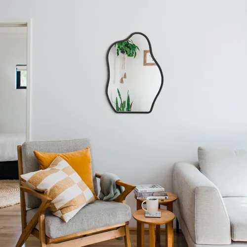 Vista 6 de Espejo irregular para decoración de pared, moderno y asimétrico, pequeño espejo de pared con marco de madera, forma única, espejo artístico de nube