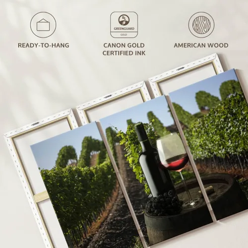 Vista 6 de ElephantStock - Vineyard Wine Tasting Wall Art - Horizontal Multi Panel Canvas - 3 Piece Dining Room Wall Decor - Photography Food And Drink Multi