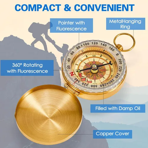 Vista 3 de Dunzy 12 Pcs Camping Survival Compass Glow in the Dark Metal Pocket Compass for Hiking Military Navigation Tool for Hiking Hunting Climbing Camping