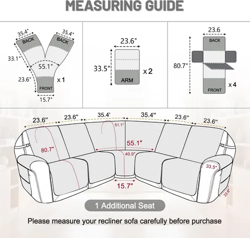 Vista 3 de Fundas para sofá seccional reclinable, 100% impermeables, funda para reclinable de terciopelo lavable, en forma de L, fundas para sofá reclinable