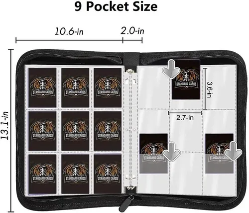 Vista 2 de Carpeta para tarjetas coleccionables de 9 bolsillos, 900 bolsillos para tarjetas de Pokémon con cremallera, 50 fundas compatible con tarjetas