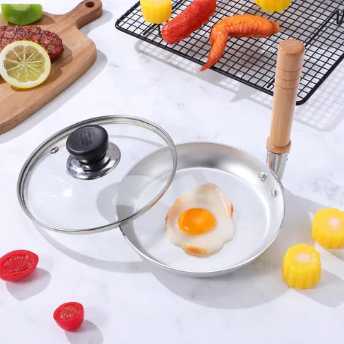 Vista 5 de Angoily Sartén japonesa Tamagoyaki con tapa, mango vertical, antiadherente, sartén de huevo Oyakodon, 7.32 x 6.57 x 6.57 pulgadas, olla compacta