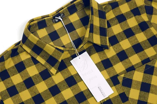 Vista 4 de COOFANDY Camisas casuales de manga larga a cuadros con botones para hombre, camisa de vestir regular a cuadros con bolsillo, 3 amarillo.