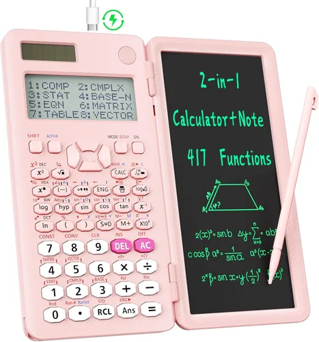 Vista 12 de Calculadora científica recargable ROATEE 991ES MAX, CalcNote Multivista de 4 líneas con pantalla LCD, bloc de notas de escritura plegable portátil