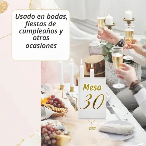 Vista 7 de Tarjetas de números de mesa doradas del 1 al 30 con tarjeta de mesa