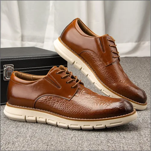 Vista 6 de JITAI Zapatos de vestir Oxford casuales para hombre, zapatos de moda de negocios con cordones para hombres