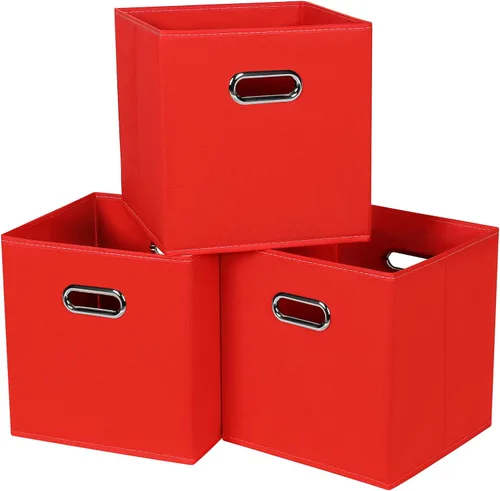 Vista 19 de Contenedores de almacenamiento de tela negra, 13 x 13 x 13 pulgadas, cajas de almacenamiento plegables con doble asa, caja organizadora de tela