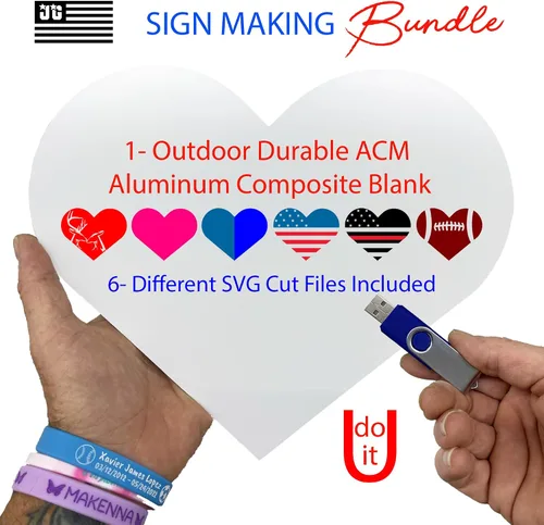 Vista 3 de Paquete Heart SVG con corazón de aluminio personalizable en blanco con archivo incluido, fabricado en los Estados Unidos para bricolaje, artesanos