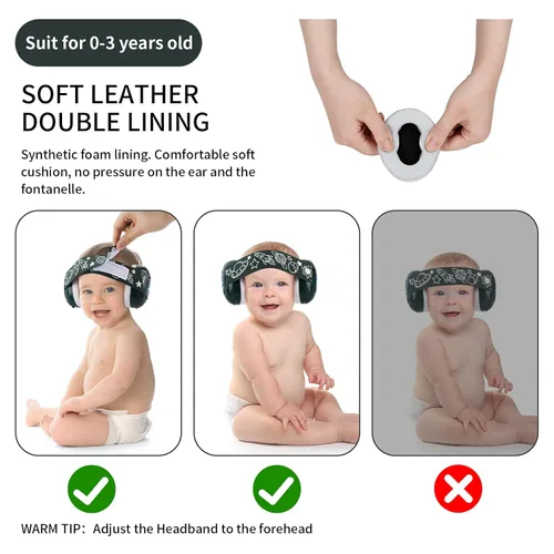 Vista 5 de LYSIAN Orejeras con reducción de ruido para bebés, auriculares con cancelación de ruido de 25 dB para bebés y niños, perfectos para dormir, viajes