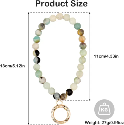 Vista 7 de Llavero de muñeca con cuentas, pulsera de piedra natural para mujer, amazonita Correa de muñeca para llave de coche, tarjetero y tarjetero