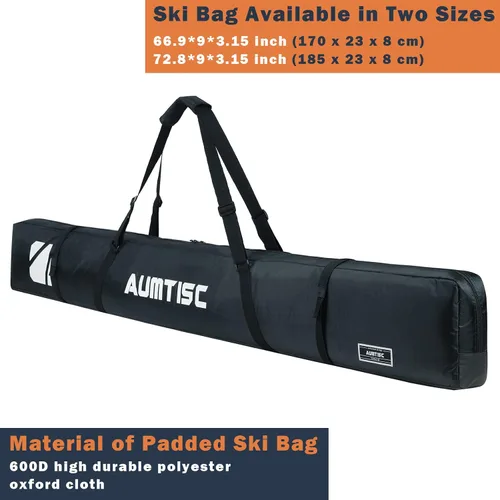 Vista 2 de AUMTISC Bolsa de esquí totalmente acolchada, bolsas de esquí individuales para viajes aéreos, bolsa de esquí de nieve impermeable para volar con asa