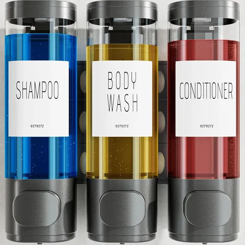 Vista 8 de Dispensador de champú y acondicionador para ducha, montaje en pared, 3 Dorado