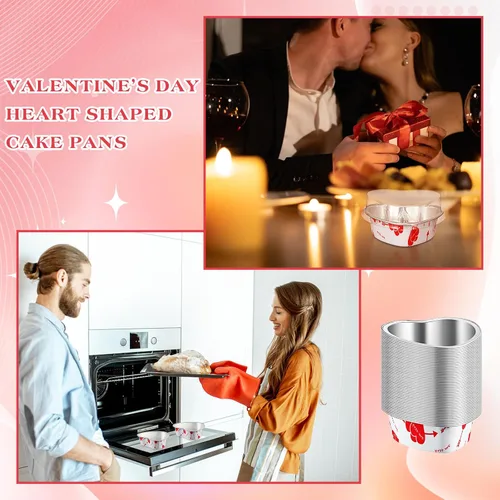 Vista 6 de Domensi Juego de 100 moldes de papel de aluminio en forma de corazón, mini tazas para cupcakes con tapas, molde para flan, desechables, para el día