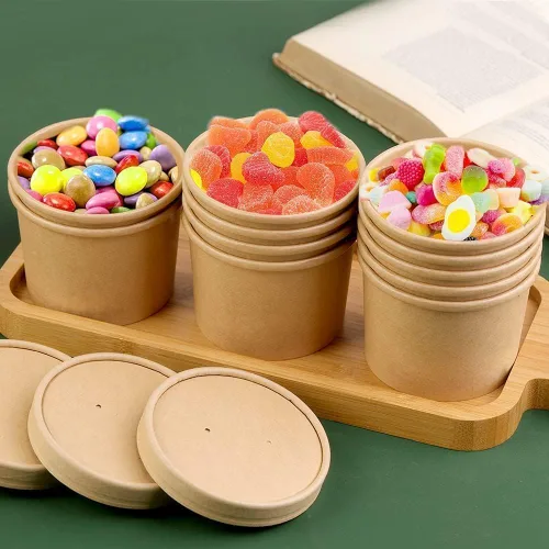 Vista 5 de Paquete de 50 recipientes de sopa con tapas, vasos desechables de 12 onzas con tapas, cuencos de papel para sopa con tapas, recipientes de sopa