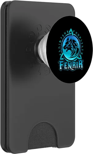 Vista 8 de Fenrir Loki's Son, lobo vikingo, luna azul con runas nórdicas PopSockets intercambiable PopGrip