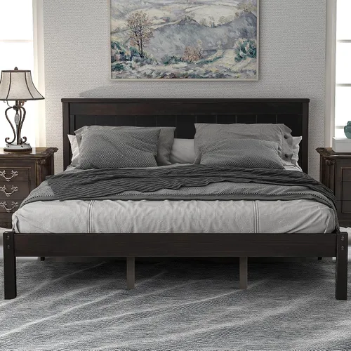 Vista 12 de Merax Base de cama de madera tamaño individual con cabecero, cama de plataforma de madera de granja con espacio debajo de la cama de 11.8 pulgadas