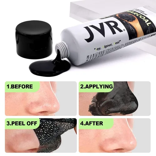 Vista 4 de JVR Máscara facial desprendible, máscara removedora de puntos negros para hombres, máscara negra desprendible de carbón, máscara facial purificadora