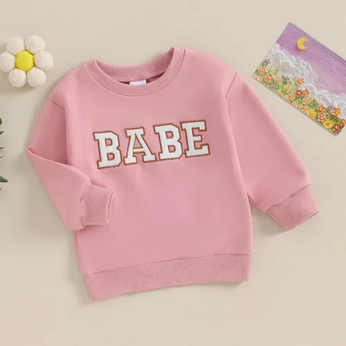 Vista 2 de BULINGNA Sudadera casual para bebé niña de otoño e invierno, letras bordadas, manga larga