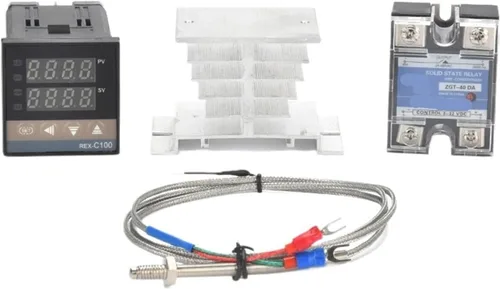 Vista 2 de Rex-C100 Digital Pid Termostato Controlador de Temperatura 40da SSR Relé K/J Tornillo M6 3.3 ft Termopar Sonda Rkc Disipador de Calor Set