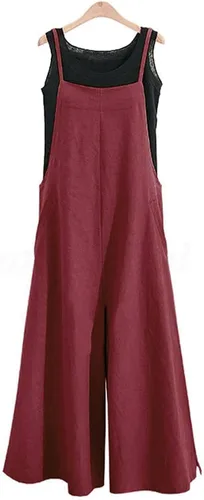 Vista 2 de YESNO PZZTYP2 Enterizo holgado de estilo informal, largo, overol con pantalones de pierna ancha, conjunto de una pieza de algodón, con bolsillos