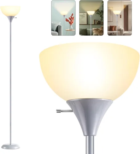 Vista 7 de RISLG Lámpara de pie, lámparas de pie LED para sala de estar, pantalla blanca resistente a las caídas, interruptor giratorio, lámpara alta de metal