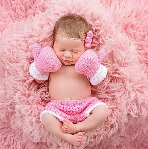 Vista 2 de Accesorios de fotografía para recién nacidos, trajes para sesión de fotos de ganchillo para bebé, conjunto de punto, pantalones de guante