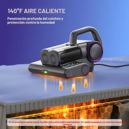Vista 4 de FEPPO Aspiradora de colchón, aspiradora de cama de 16 Kpa con luz UV-C de 253.7 nm, calor de 140 °F, filtro HEPA y ultrasónica, aspiradora de mano
