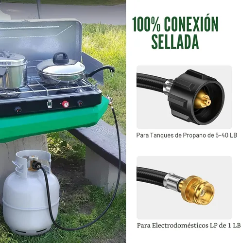Vista 3 de Manguera Adaptadora de Propano de 4 Pies de 1lb a 20lb, Adaptador de Propano de 20lb a 1lb Convertidor, Manguera Adaptadora de Tanque de Propano