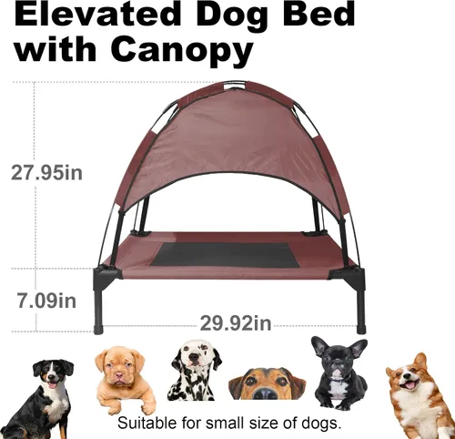Vista 3 de Cama elevada para perros de 28 pulgadas con toldo, impermeable y transpirable, cama pequeña refrescante para perros con tienda de campaña de sombra