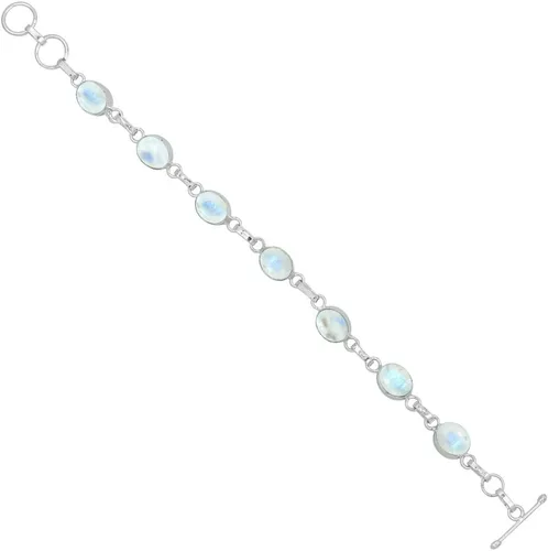 Vista 2 de Oval Shape Natural Gemstones Statement Bracelet for Women - 925 Silver Plated Handmade Birthstone Bohemian Vintage Style Women's Jewelry Gifts for