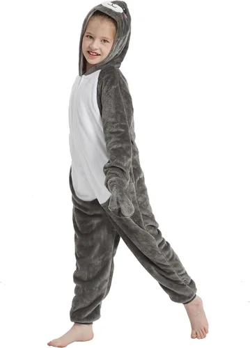 Vista 6 de Pijama mameluco de una pieza para niños, disfraz de animal de felpa, para niñas, niños, adolescentes, Halloween, cosplay, ropa de dormir